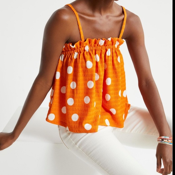 Anthropologie Tops - Anthropologie Orange Polka Dot Smocked Cami Top